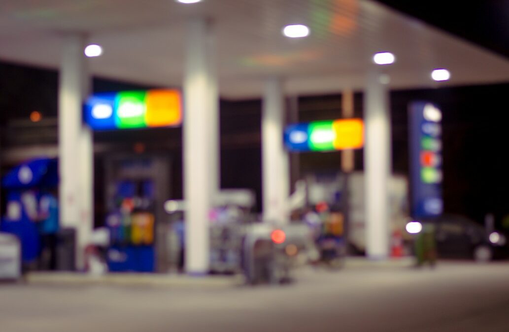 blurred gas station